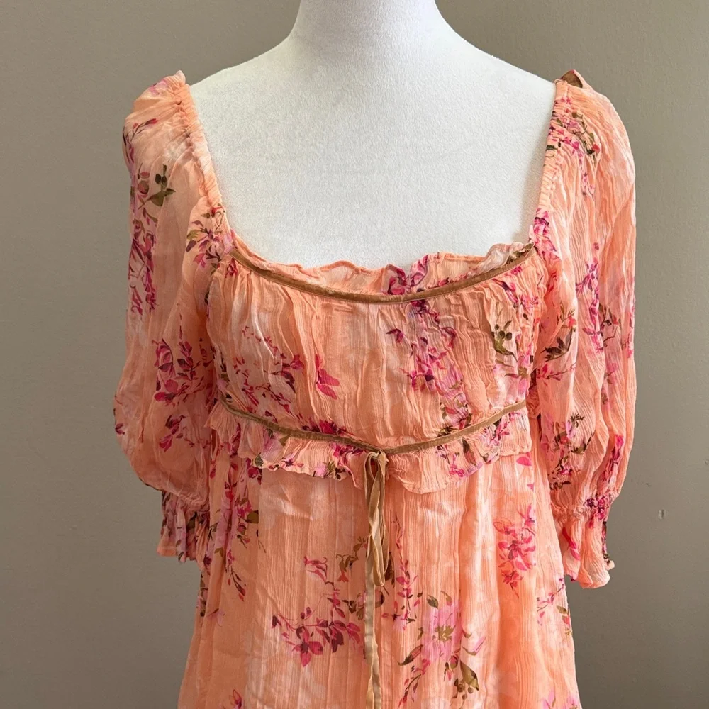 Free People Marney Square Neck Puff Sleeve Floral Printed Babydoll‎ Dress Size S
